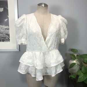 NWT ZARA white  peplum ruffle blouse Sz M